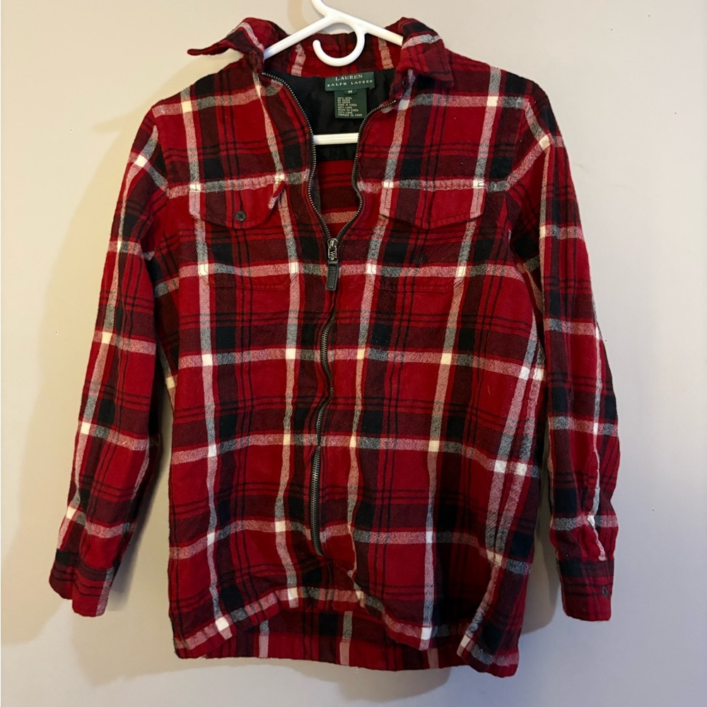 Red Plaid Zip-Up Shirt